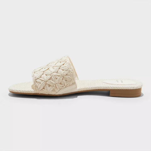 A New Day Women's White Ariella Woven Raffia Slide Sandals | A New Day In Lebanon