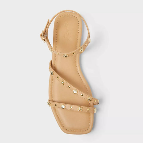 Universal Thread Women's Tan Florence Embellished Ankle Strap Sandals | Universal Thread In Lebanon