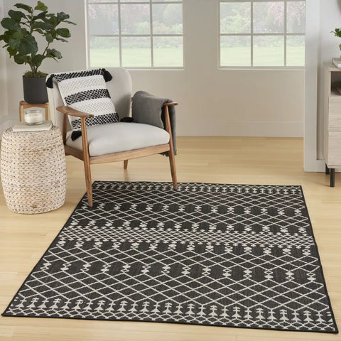 Nourison Black & White Positano Moroccan Trellis Flatweave Outdoor Rug | Nourison In Lebanon