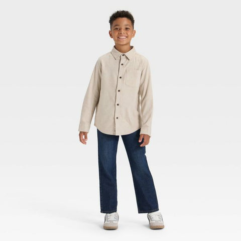 Cat & Jack Boy's Beige Long Sleeve Woven Button-Down Shirt  | Cat & Jack in Lebanon