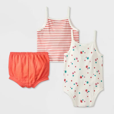 Cat & Jack Baby Girl's Multicolor Stripped Floral Printed Top & Bottom Short Set | Cat & Jack In Lebanon