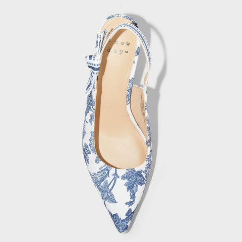 A New Day Women's White & Blue Milan Floral Print Slingback Heeled Sandals | A New Day In Lebanon