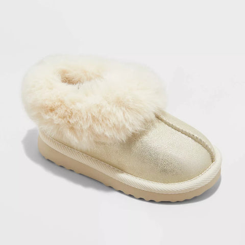 Cat & Jack Girl's Beige Piper Faux Fur Cuff Scuff Slippers |Cat & Jack In Lebanon