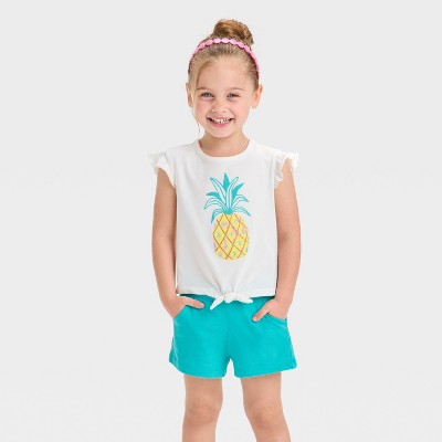 Cat & JackBaby Girl's Aqua 3pc Pineapple T-Shirt & Shorts Set| Cat & Jackin Lebanon