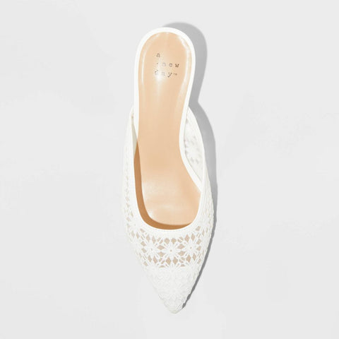 A New Day Women's White Delilah Floral Embroidered Mule Heels | A New Day In Lebanon