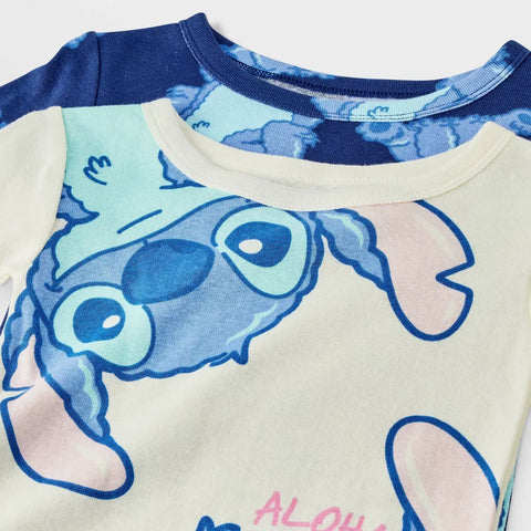 Disney Kid's Blue/White 4pc Lilo & Stitch Cotton Long Sleeve Pajama Set | Disney In Lebanon