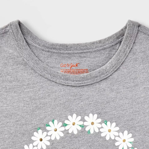 Cat & Jack Girl's Gray Floral Smiley Short Sleeve T-Shirt | Cat & Jack In Lebanon