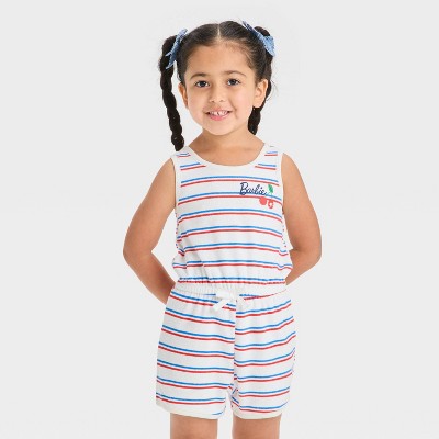 Barbie Girl's White Lined Red/Blue Barbie Americana Cherry Romper |Barbie  in Lebanon