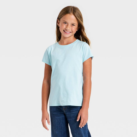 Cat & Jack Girl's Light Blue Short Sleeve Solid T-Shirt | Cat & Jack in Lebanon
