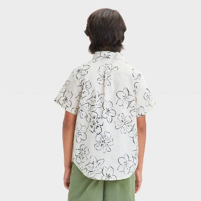 Cat & Jack Boy's Beige & Black Short Sleeve Floral Printed Button-Down Shirt |Cat & Jack In Lebanon