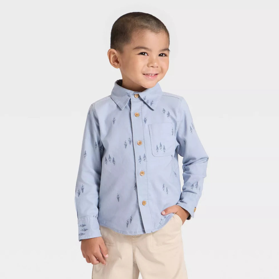 OshKosh B'gosh Baby Boy Light Blue Tree-Print Long-Sleeve Button-Down Shirt | OshKosh B'gosh in Lebanon