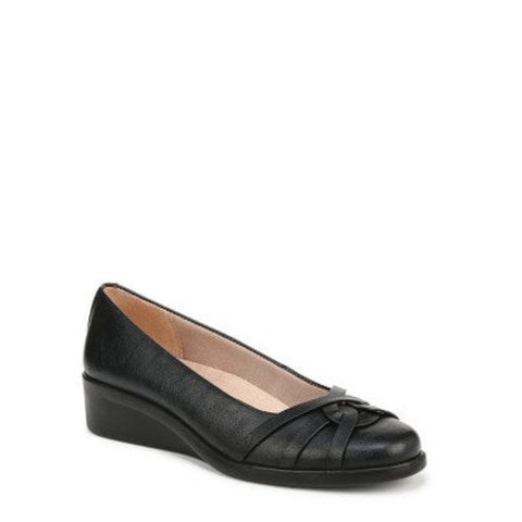 Black leather shoe on a white background