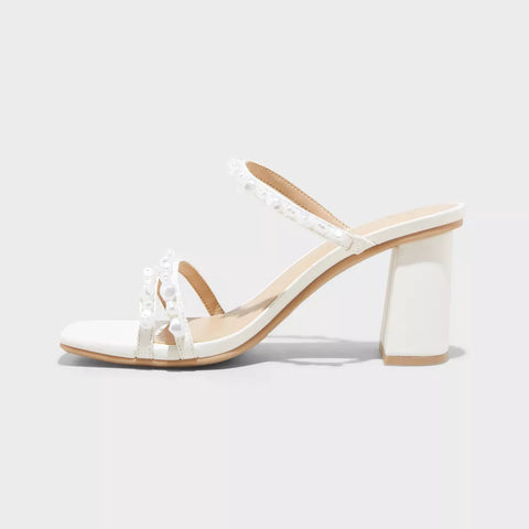 A New Day Women's White Stacy Mule Heeled Sandals | A New Day In Lebanon