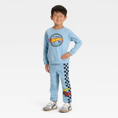 Hotwheels Boy's Light Blue Fleece Pullover and Bottom Pajama Set 2 Pieces | Hotwheels In Lebanon