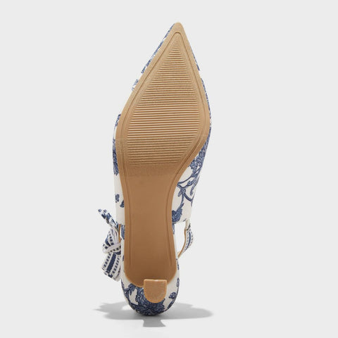 A New Day Women's White & Blue Milan Floral Print Slingback Heeled Sandals | A New Day In Lebanon
