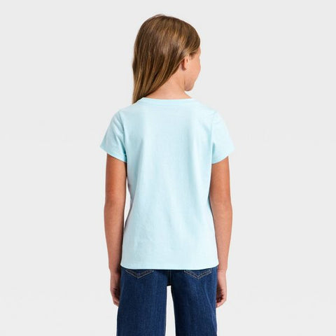 Cat & Jack Girl's Light Blue Short Sleeve Solid T-Shirt | Cat & Jack in Lebanon