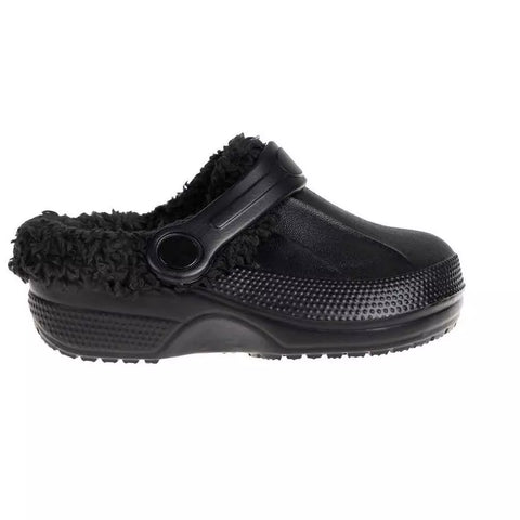 Foamwalk Boy's Black  Furry Little Solid Clog Slipper | Foamwalk In Lebanon