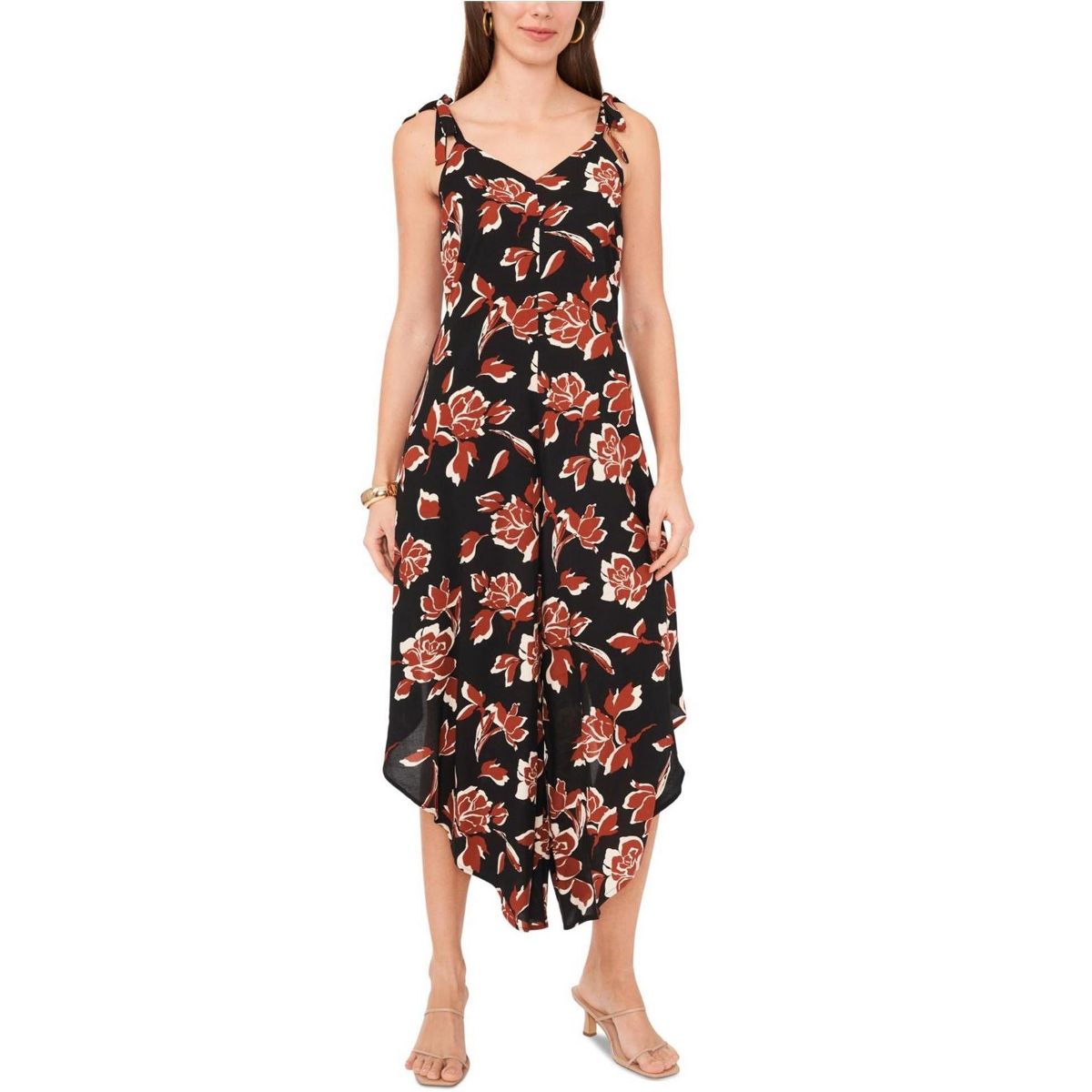 Vince Camuto Women's Black & Brown Asymmetric Hem Floral Jumpsuit | Vince Camuto In Lebanon