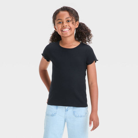 Cat & Jack Girl's Black Short Sleeve Ribbed T-Shirt | Cat & Jack In Lebanon