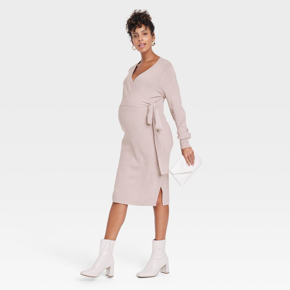Ingrid & Isabel Women's Chilly Mauve Midi Sweater Tie-Front Jersey Knit Dress | Ingrid & Isabel In Lebanon