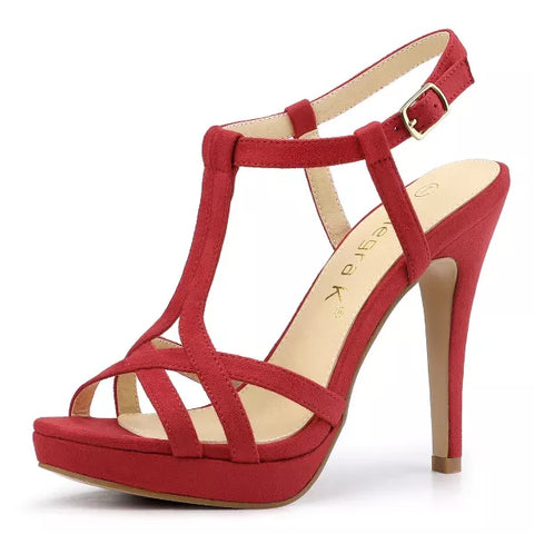 Allegra K Women's Red T Strap Open Toe Platform Stiletto Heel Sandals | Allegra K In Lebanon