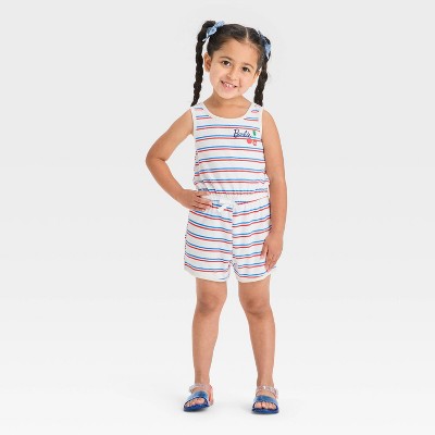 Barbie Girl's White Lined Red/Blue Barbie Americana Cherry Romper |Barbie  in Lebanon