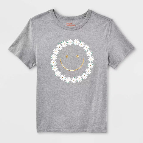 Cat & Jack Girl's Gray Floral Smiley Short Sleeve T-Shirt | Cat & Jack In Lebanon