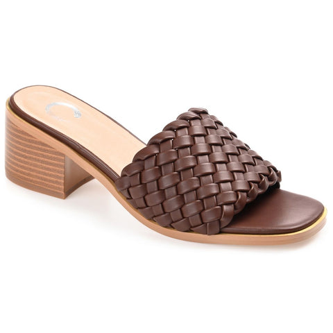 Journee Collection Women's Brown Fylicia Open Toe Mid Stacked Heel Pumps Sandals | Journee Collection In Lebanon