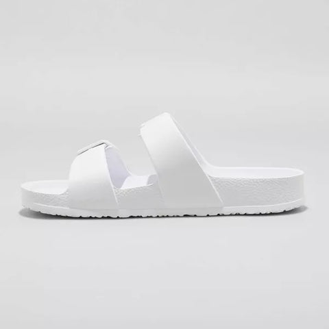 Shade & Shore Women's White Neida EVA Two Band Footbed Slide Slipper |Shade & Shore In Lebanon