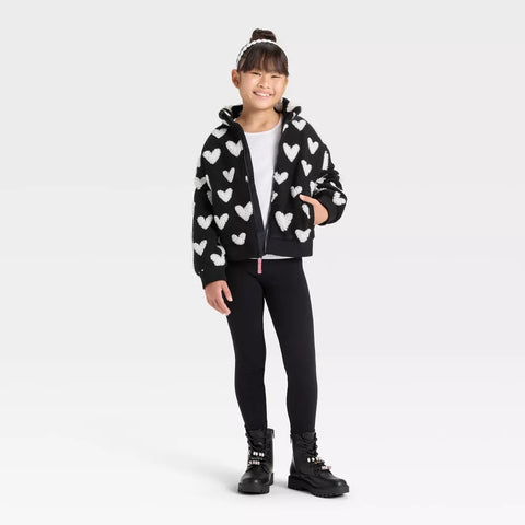 Cat & Jack Girl's Black Heart Jacquard Cozy Fleece Jacket | Cat & Jack In Lebanon