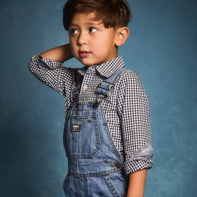 Oshkosh  Baby Boy's Navy/White Plaid Long Sleeve Checkered Woven Shirt   |Oshkosh in Lebanon