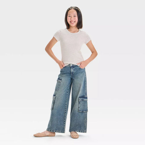 Art Class Girl's Khaki Short Sleeve Crew Neck Striped Baby T-Shirt | Art Class In Lebanon