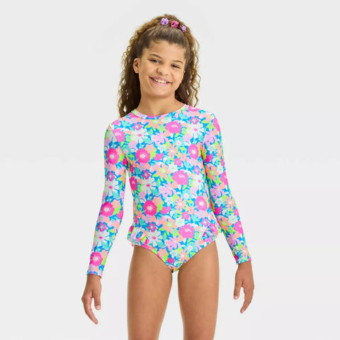 Cat & Jack Girl's Floral Printed One Piece Rash Guard Swimsuit | Cat & Jack In Lebanon