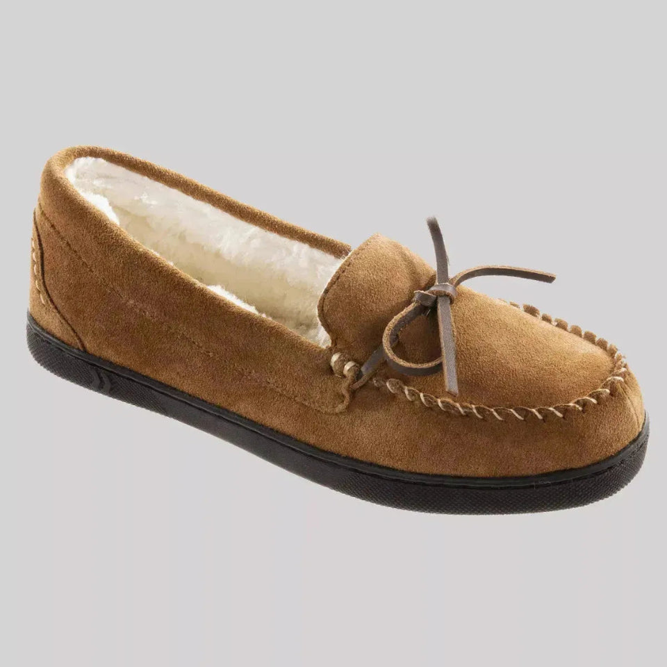 Isotoner Women's Camel Genuine Suede Cushioned Moccasin Slippers
