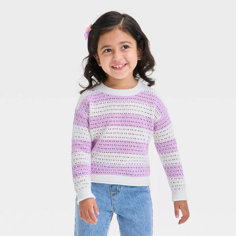 Cat & Jack Girl's White & Purple Crew Neck Striped Pullover Blouse | Cat & Jack In Lebanon