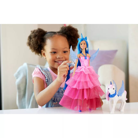 Barbie Unicorn Toy 65th Anniversary Doll with Blue Hair Pink Gown & Pet Alicorn|Barbie In Lebanon