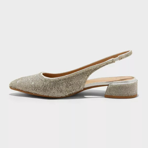 A New Day Women's Silver Elle Rhinestone Slingback Pointed Toe Heels | A New Day In Lebanon