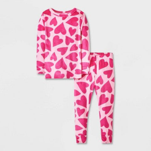 Cat & Jack Girl's Pink & Fuchsia 2pc Snuggly Soft Snug Fit Hearts Pajama Set |Cat & Jack In Lebanon