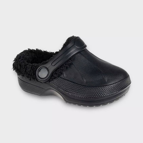 Foamwalk Boy's Black  Furry Little Solid Clog Slipper | Foamwalk In Lebanon