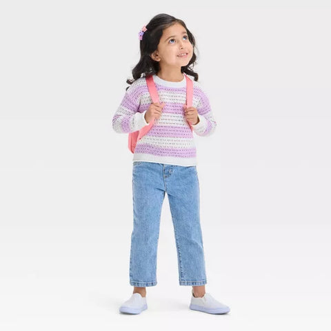 Cat & Jack Girl's White & Purple Crew Neck Striped Pullover Blouse | Cat & Jack In Lebanon