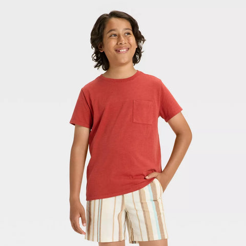 Cat & Jack Boy's Red Short Sleeve Washed Pocket T-Shirt | Cat & Jack In Lebanon