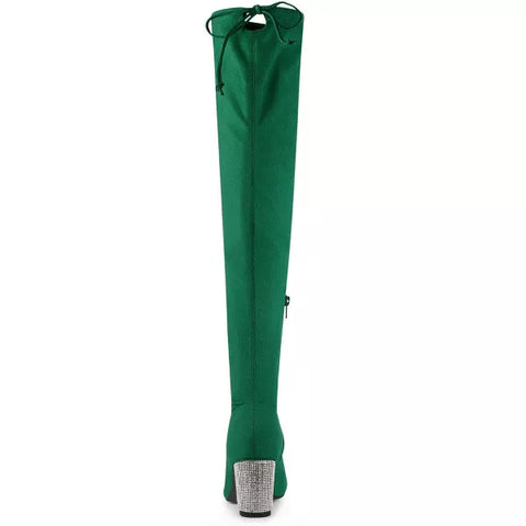 Allegra K Women's Green Chunky Heels Rhinestone Over the Knee High Boots |Allegra K In Lebanon