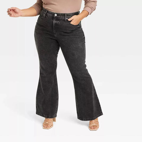 Ava & Viv Black Women's High-Rise Relaxed Flare Jeans  |Ava & Viv In Lebanon