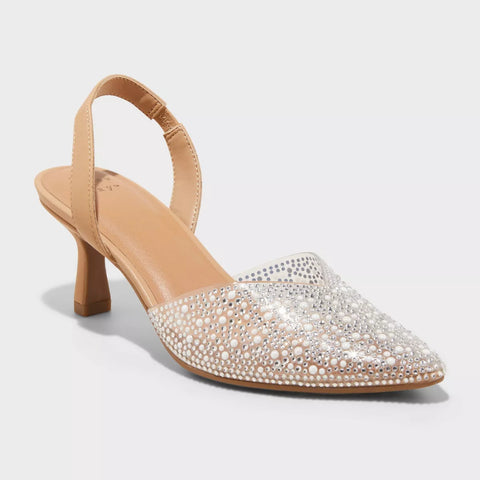A New Day Women's Clear Isabel Embellished Slingback Kitten Heels |A New Day In Lebanon
