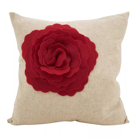 Saro Lifestyle Red Rose Flower Statement Decorative Pillow, 18" x 18" | Saro Lifestyle In Lebanon
