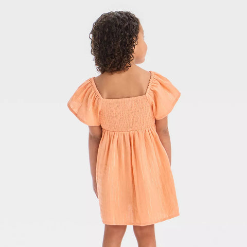 Cat & Jack Girl's Peach Orange Gold Striped Short Sleeve Dress | Cat & Jack In Lebanon