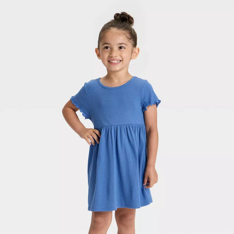 Cat & Jack Girl's Blue Short Sleeve Ribbed Dress | Cat & Jack In Lebanon