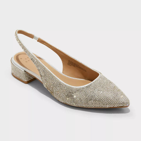 A New Day Women's Silver Elle Rhinestone Slingback Pointed Toe Heels | A New Day In Lebanon