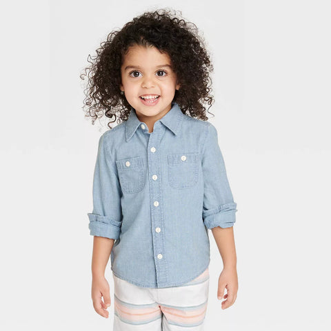 OshKosh B'gosh Baby Boy's Blue Long Sleeve Woven Chambray Polo Shirt | OshKosh B'gosh In Lebanon