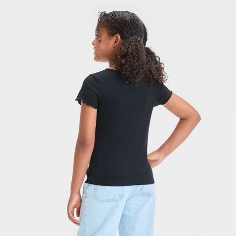 Cat & Jack Girl's Black Short Sleeve Ribbed T-Shirt | Cat & Jack In Lebanon